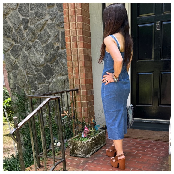 25 Slit Back Denim Dress With Spaghetti Strap - Picture 7 of 7